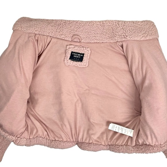 Streetwear Society Sherpa Teddy Pink Crop Jacket Size L, Oversized Kawaii Fluffy - Picture 7 of 13